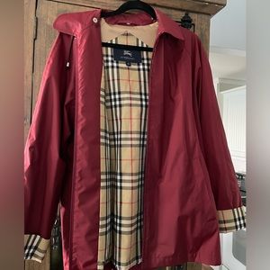 Burberry hooded rain jacket. Red. Size Large. Great condition.